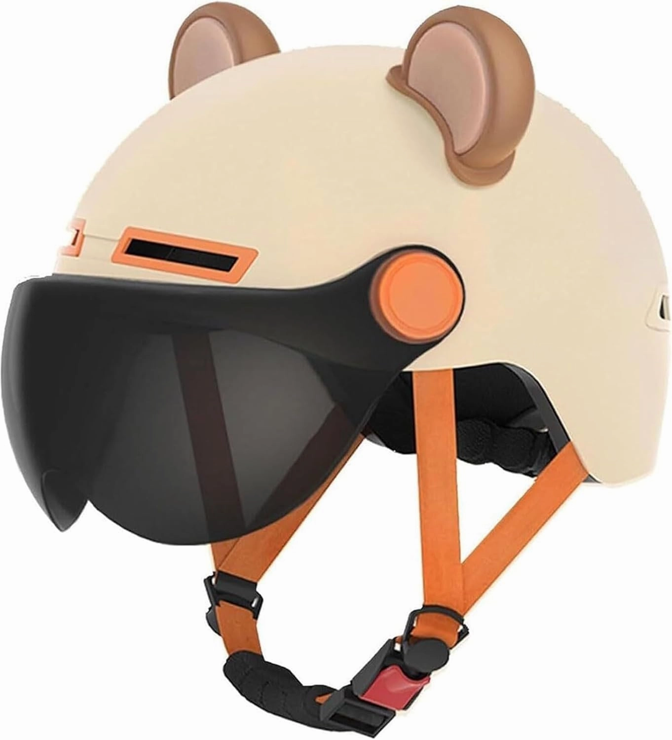 Low Profile Cute Motorcycle Open Face Vespa Cat Ears DOT Approved Helmet,Youth Motorbike Half Helmet with Visor,Men Women Street Scooter Cruiser Moped ATV Electric Helmet