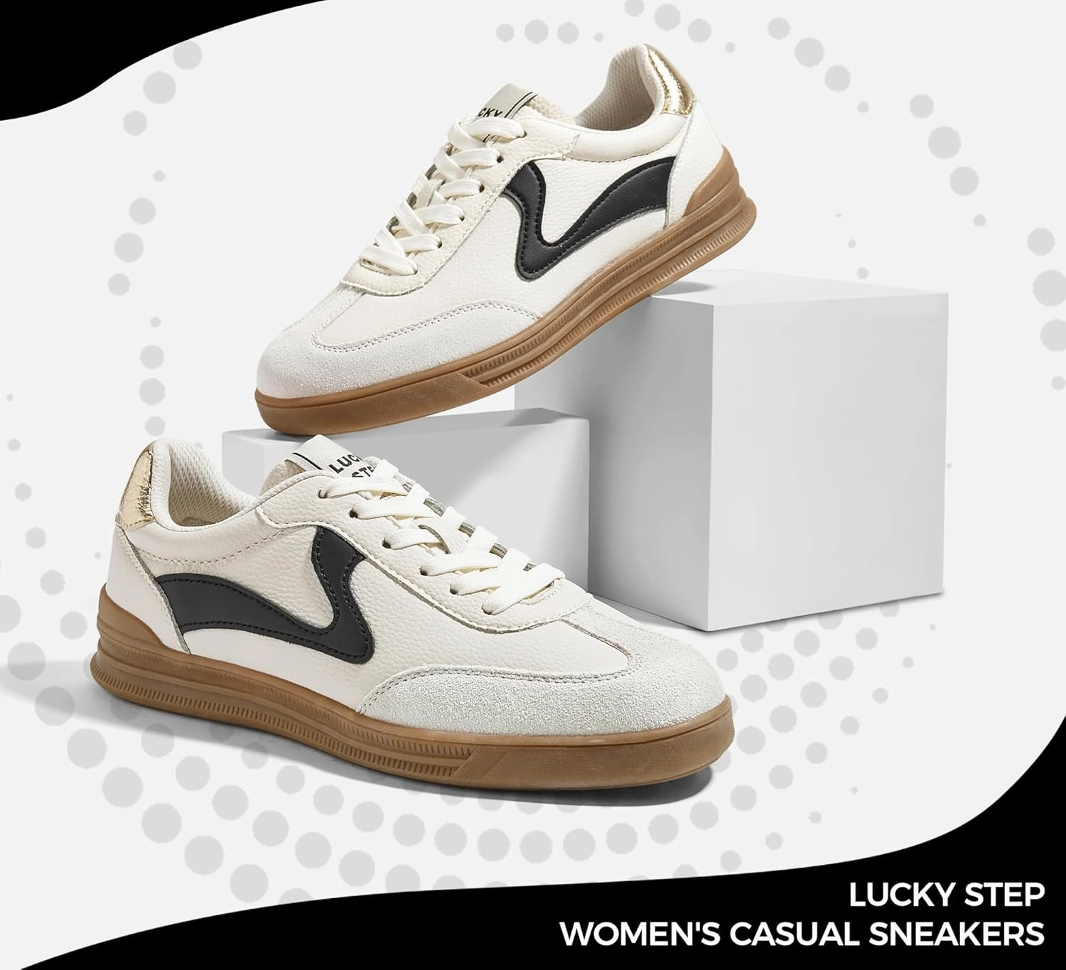 LUCKY STEP Women's Retro Fashion Sneakers Classic Cute Casual Trainers Trendy Footwear Lace up Tennis Walking Skate Shoes