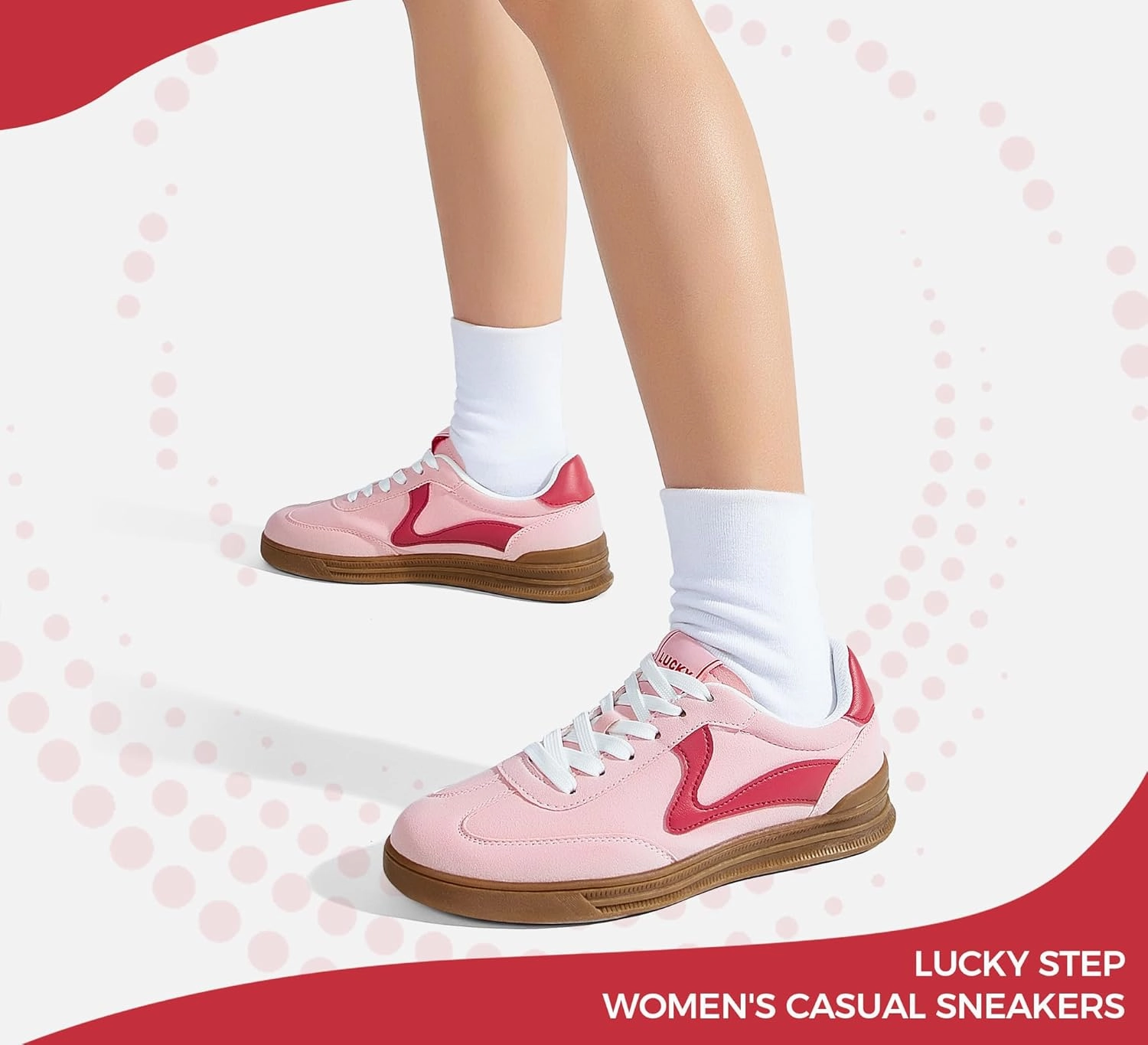 LUCKY STEP Women's Retro Fashion Sneakers Classic Cute Casual Trainers Trendy Footwear Lace up Tennis Walking Skate Shoes