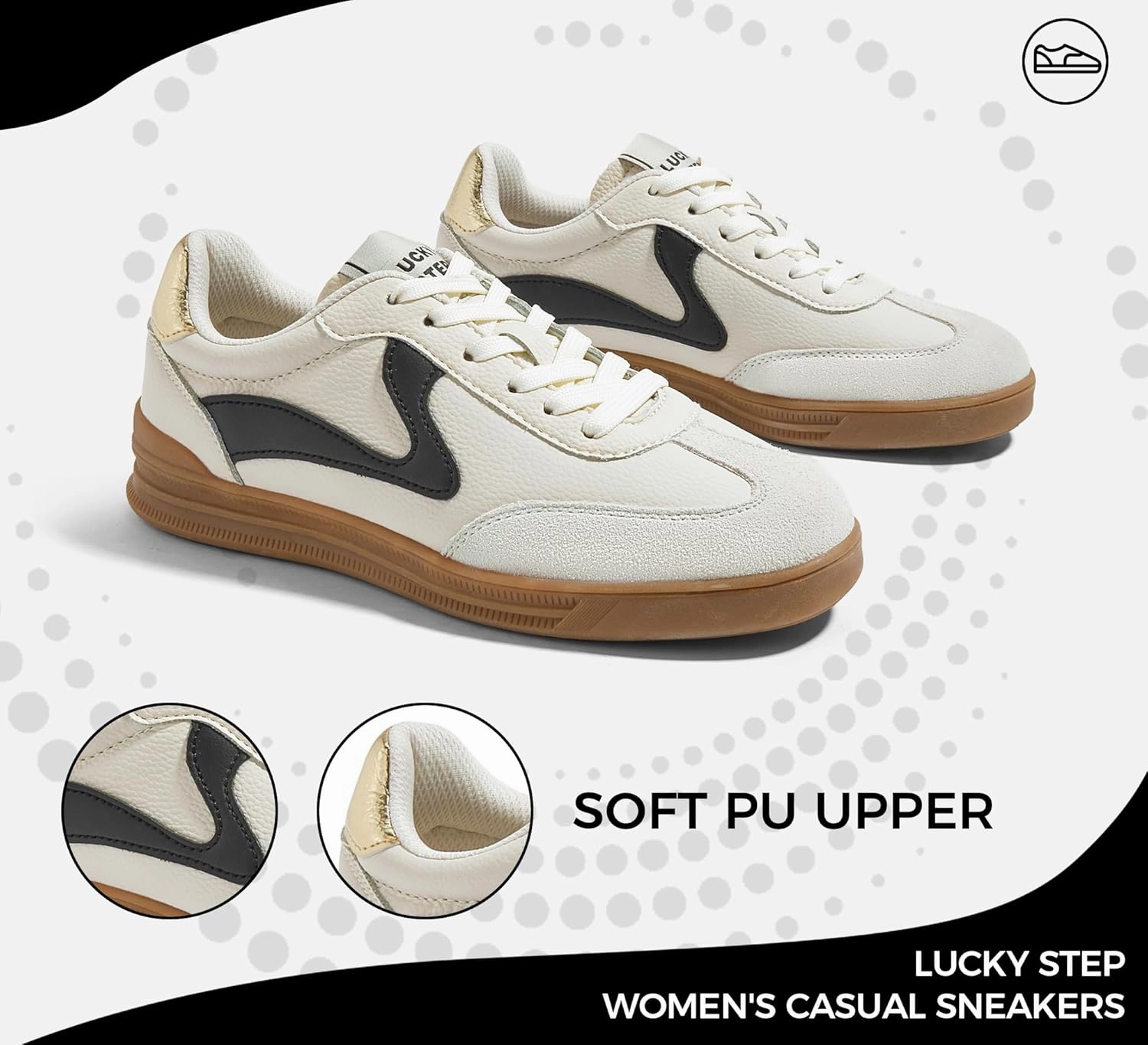 LUCKY STEP Women's Retro Fashion Sneakers Classic Cute Casual Trainers Trendy Footwear Lace up Tennis Walking Skate Shoes