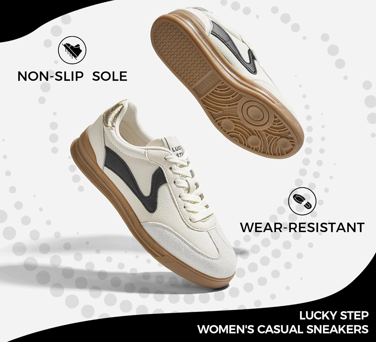 LUCKY STEP Women's Retro Fashion Sneakers Classic Cute Casual Trainers Trendy Footwear Lace up Tennis Walking Skate Shoes
