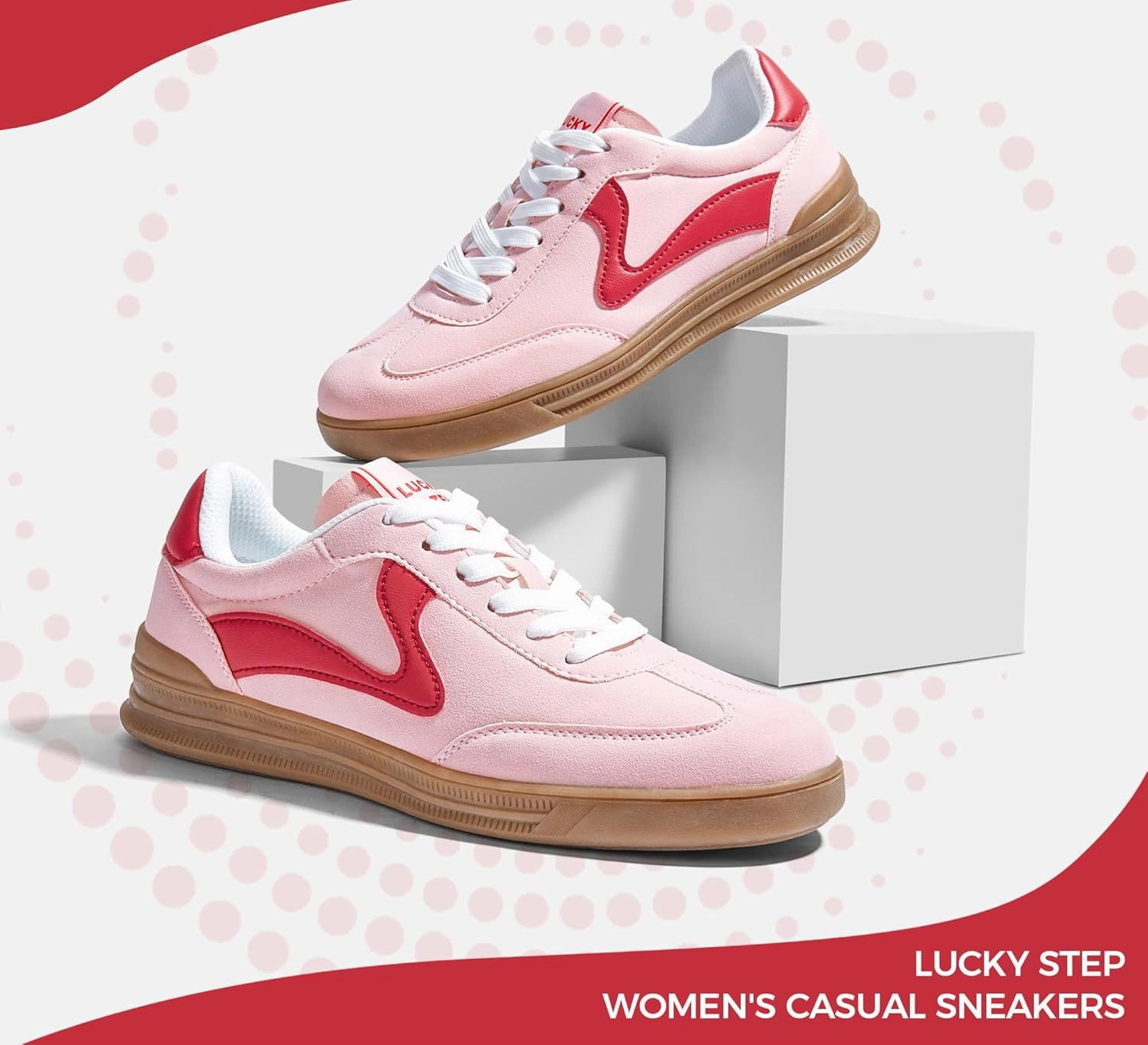 LUCKY STEP Women's Retro Fashion Sneakers Classic Cute Casual Trainers Trendy Footwear Lace up Tennis Walking Skate Shoes