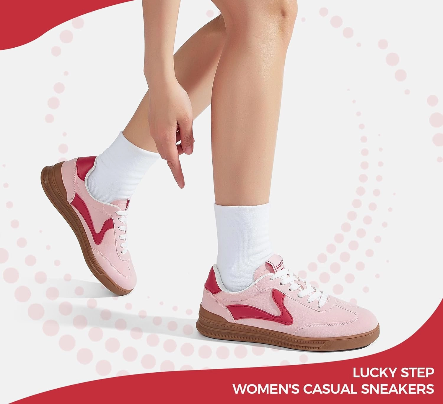 LUCKY STEP Women's Retro Fashion Sneakers Classic Cute Casual Trainers Trendy Footwear Lace up Tennis Walking Skate Shoes
