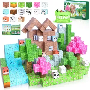 Magnetic Blocks-100PCS Magnetic Building Blocks,Building Blocks for Kids Ages 4-8 STEM Cubes for Toddler, Forest Set Learning Toys Montessori Sensory Toys for Christmas Birthday Gifts