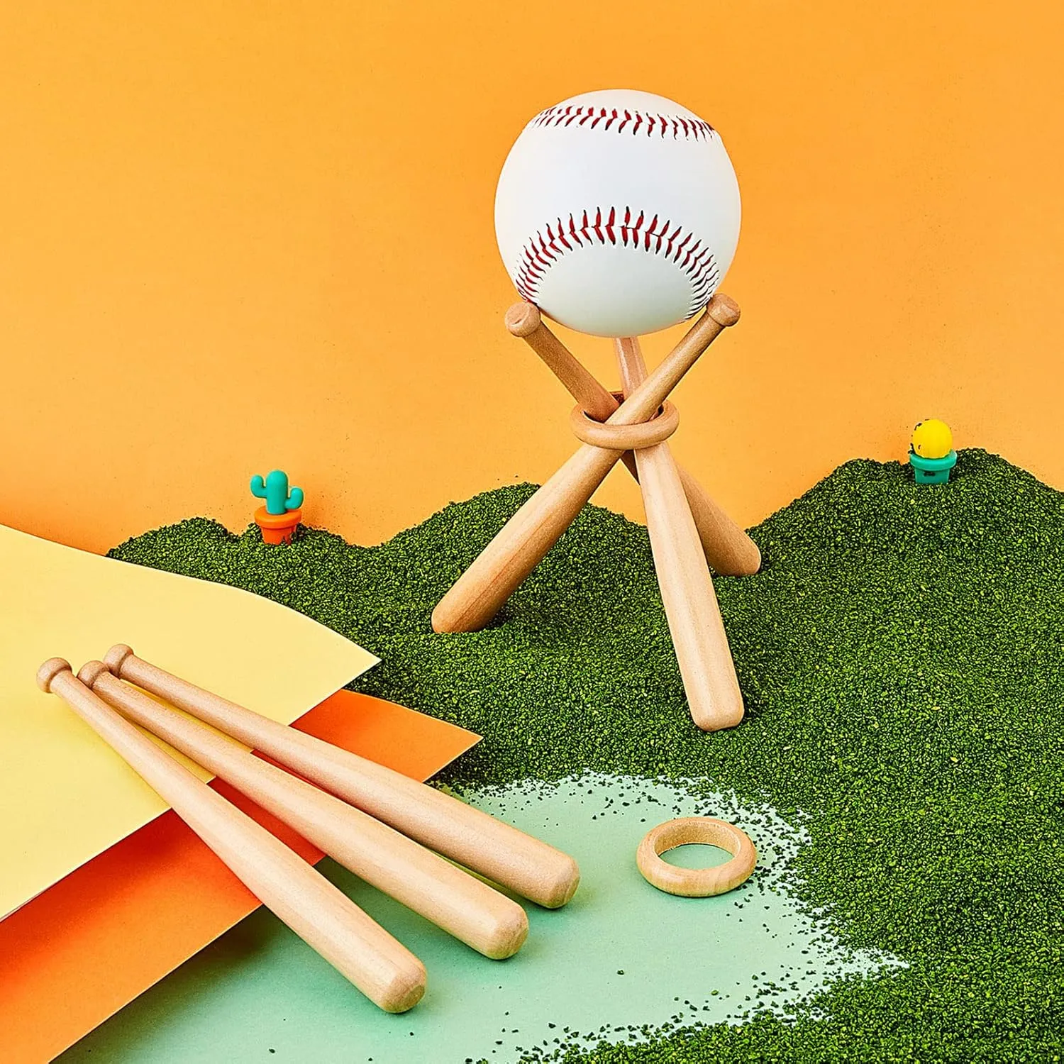 Maitys Baseball Stand Holder for Display Wooden Baseball Holder Stand Mini Sports Balls Bats Display Centerpieces Table Decorations Accessories for Friends Sports Lover Gifts