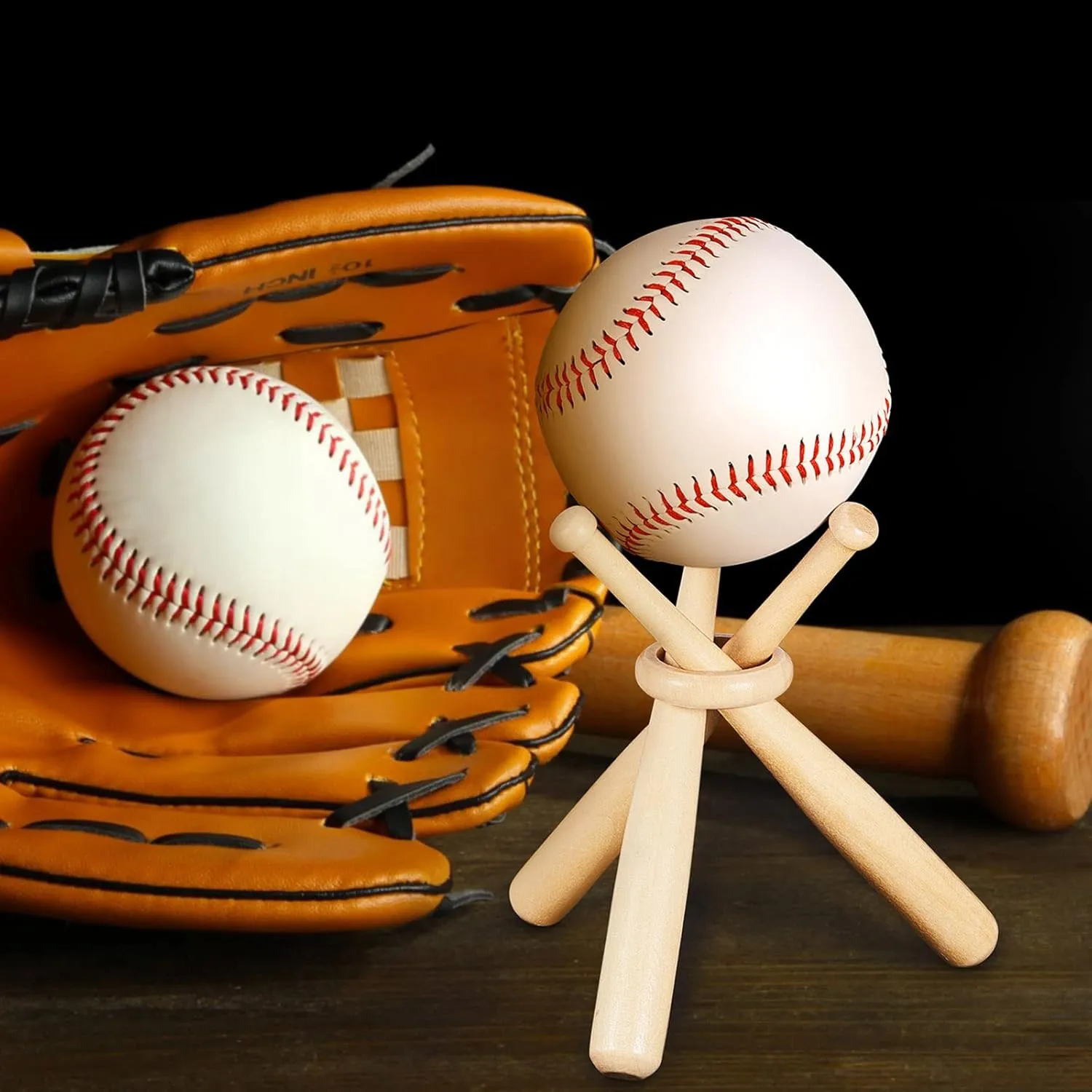 Maitys Baseball Stand Holder for Display Wooden Baseball Holder Stand Mini Sports Balls Bats Display Centerpieces Table Decorations Accessories for Friends Sports Lover Gifts