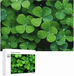 Many Green Clover Puzzles 300 Pieces Personalized Jigsaw Puzzles Many Green Clover Photo Puzzle Challenging Picture Puzzle for Adults Personaliz Jigsaw with Storage Bag (15.7" X 11")