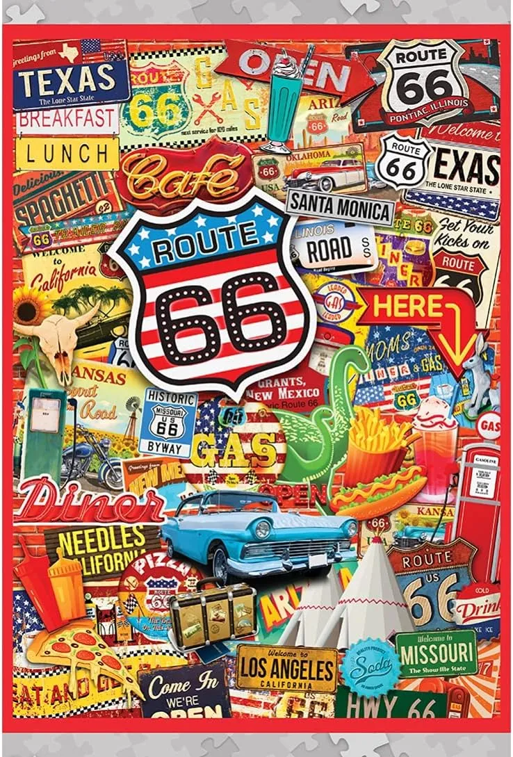 Masterpieces 1000 Piece Jigsaw Puzzle with Collectible Tin Case - Route 66-11.25"x16.75"