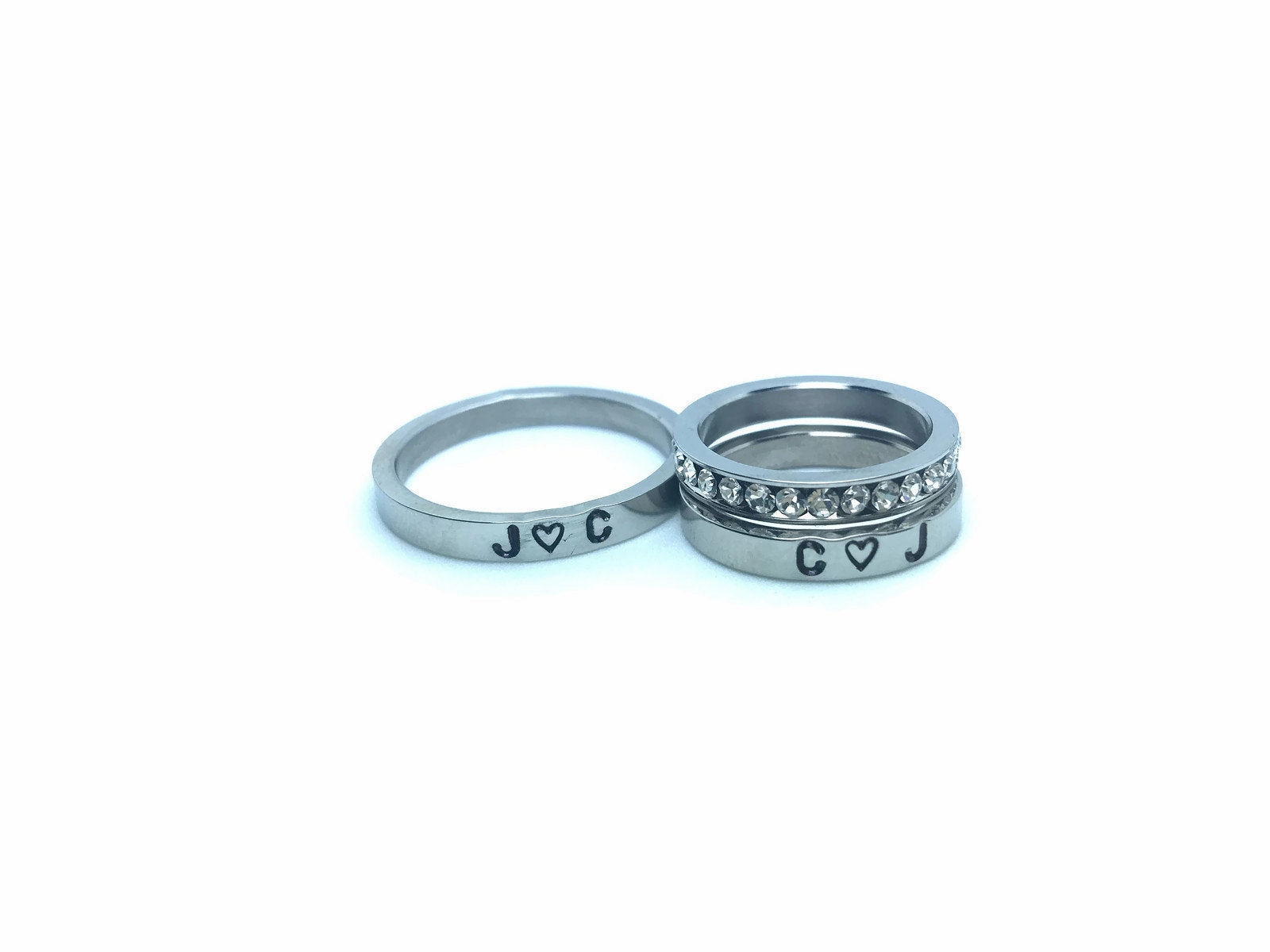 Matching set of Personalized Rings, Couples rings Silver Gold Stainless Steel Rings