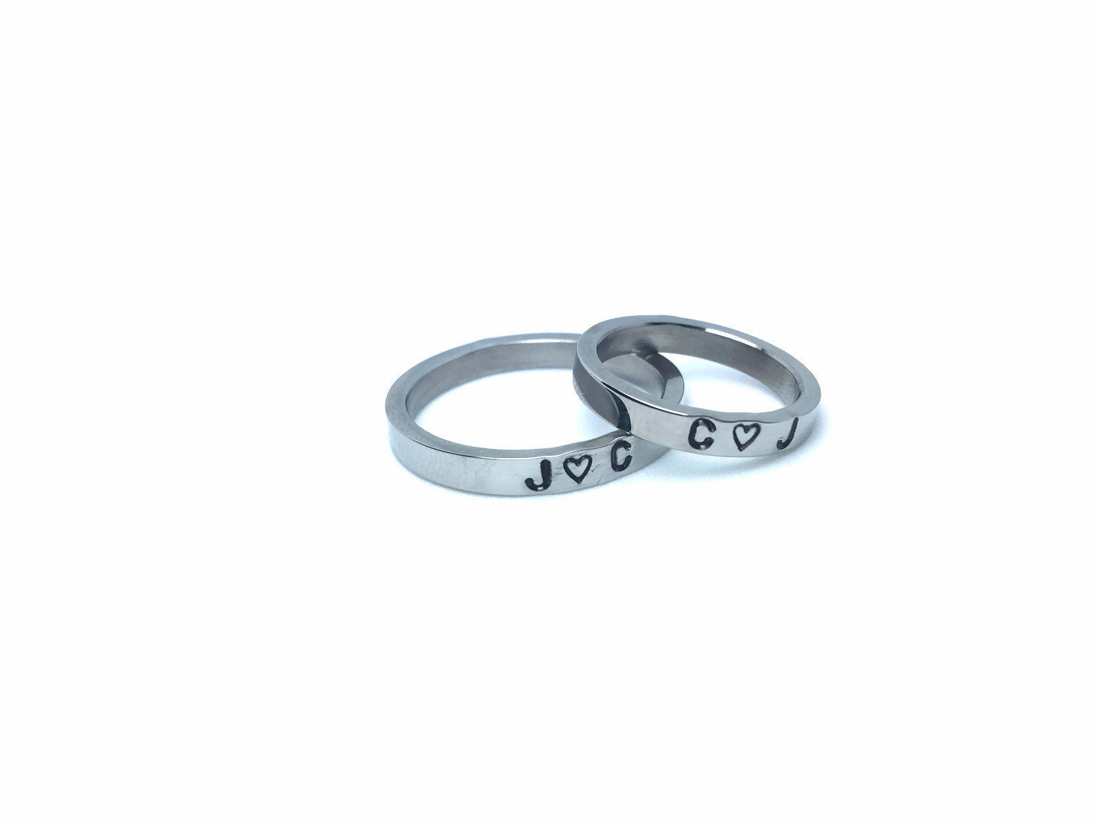 Matching set of Personalized Rings, Couples rings Silver Gold Stainless Steel Rings