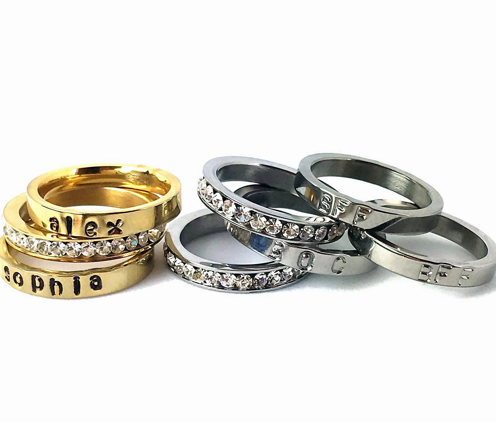 Matching set of Personalized Rings, Couples rings Silver Gold Stainless Steel Rings