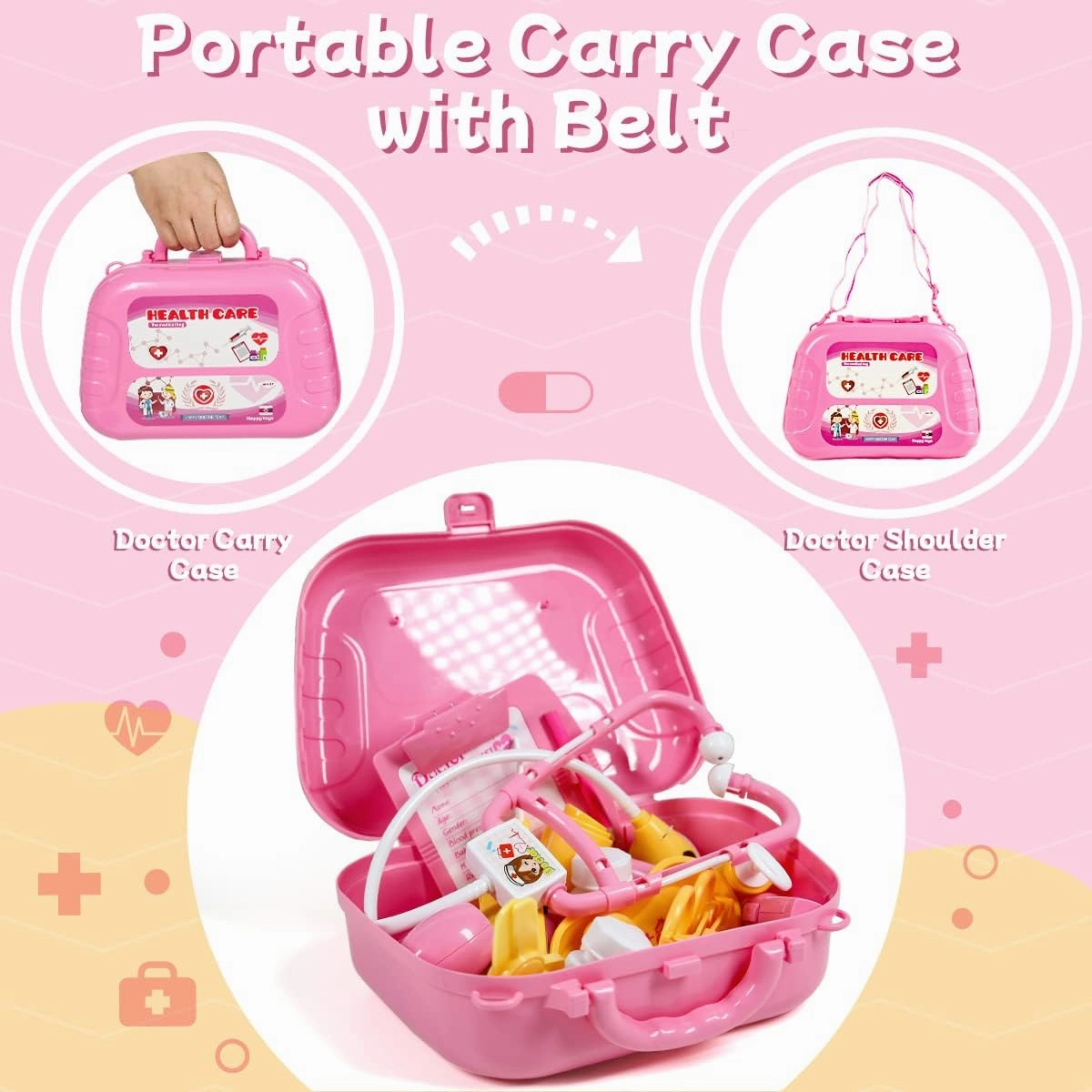 Meland Toy Doctor Kit for Girls - Pretend Play Doctor Set with Carrying Case,Stethoscope Toy & Dress Up Costume - Doctor Play Set for Girls Toddlers Ages 3 4 5 6 Year Old for Role Play Gift