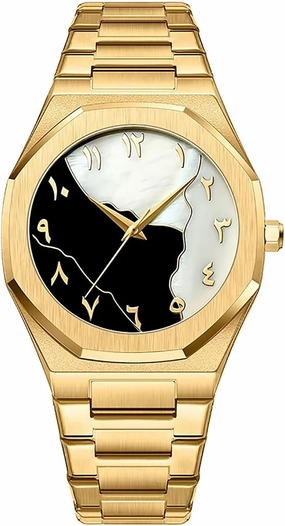Mens Business Gold Watch Stainless Steel WatchBand Waterproof Analog Quartz Wristwatch