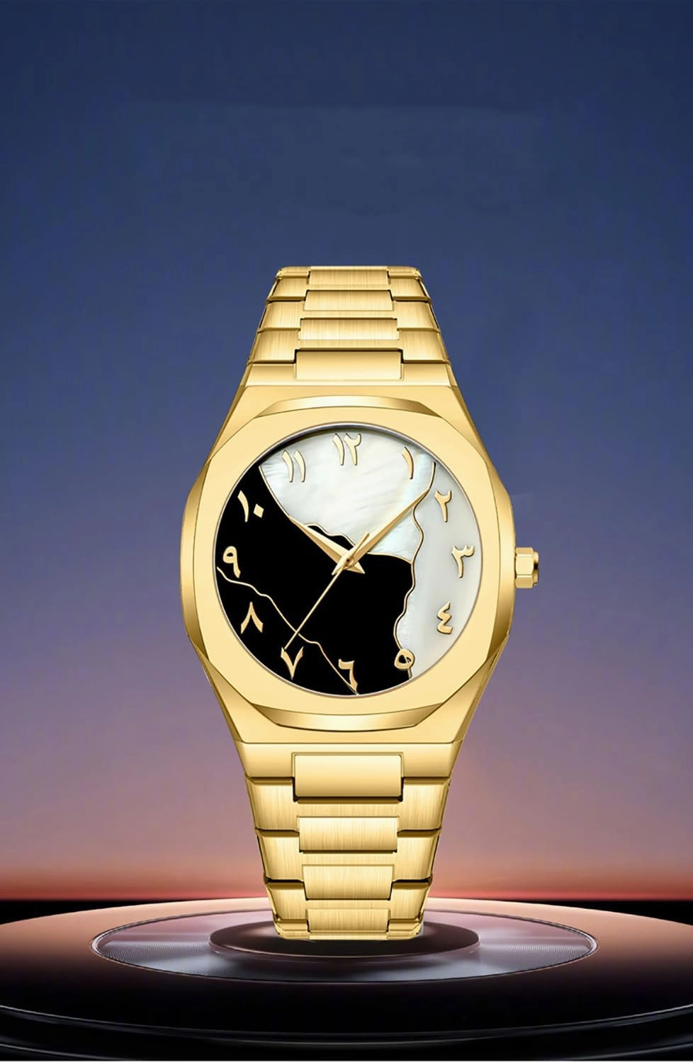 Mens Business Gold Watch Stainless Steel WatchBand Waterproof Analog Quartz Wristwatch