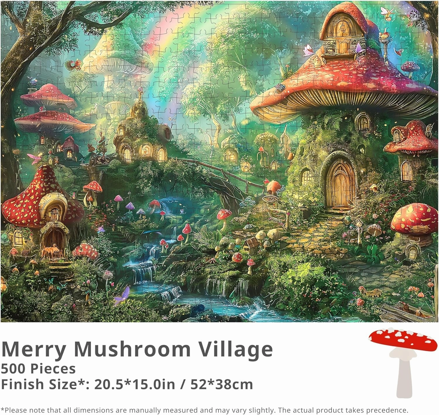 Merry Mushroom Village, 500 Pieces Jigsaw Puzzles, Challenging Puzzle Perfect for Adults, Family Game Nights, Finish Size 20.5 * 15.0 in