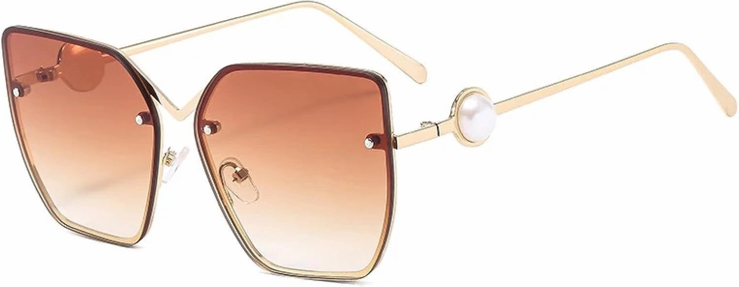 Metal Big Frame Cat Eye Pearl Decoration Sunglasses Women Men Luxury Punk Travel Driving Uv400