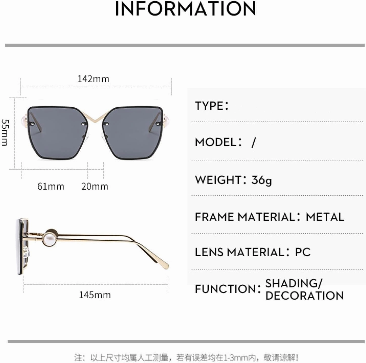 Metal Big Frame Cat Eye Pearl Decoration Sunglasses Women Men Luxury Punk Travel Driving Uv400