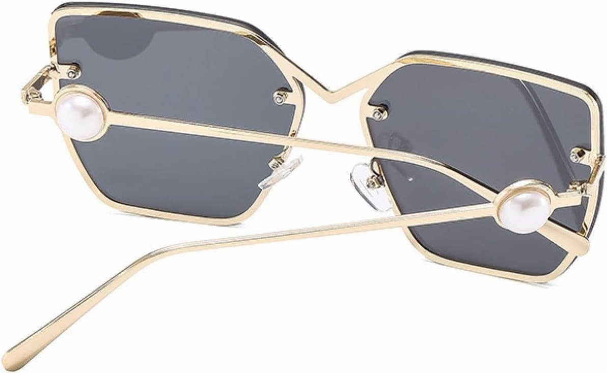 Metal Big Frame Cat Eye Pearl Decoration Sunglasses Women Men Luxury Punk Travel Driving Uv400