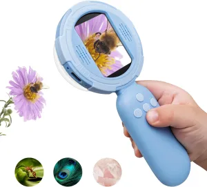 Mia Kids Microscope, Mini Digital Microscope for Kids with 2'' IPS Screen, Handheld Mini Scope Educational Science Toy Kit, Christmas/Birthday Gifts for Kids Aged 3-6,7-12 (Blue)