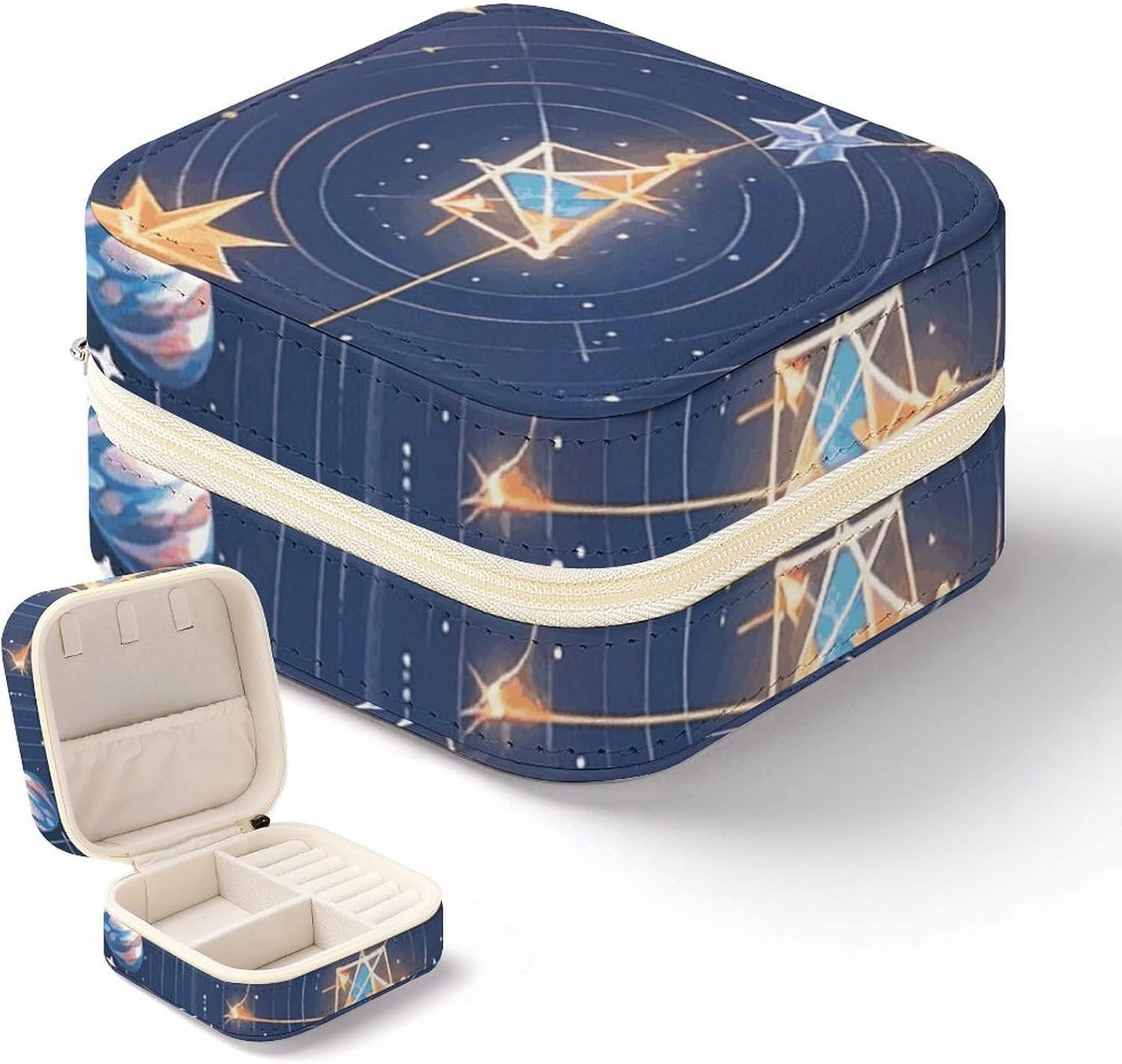 Mini Jewelry Travel Case Small Travel Jewelry Organizer Portable Constellations Cosmic Galaxies Printed Jewelry Box Travel Mini Storage Organizer