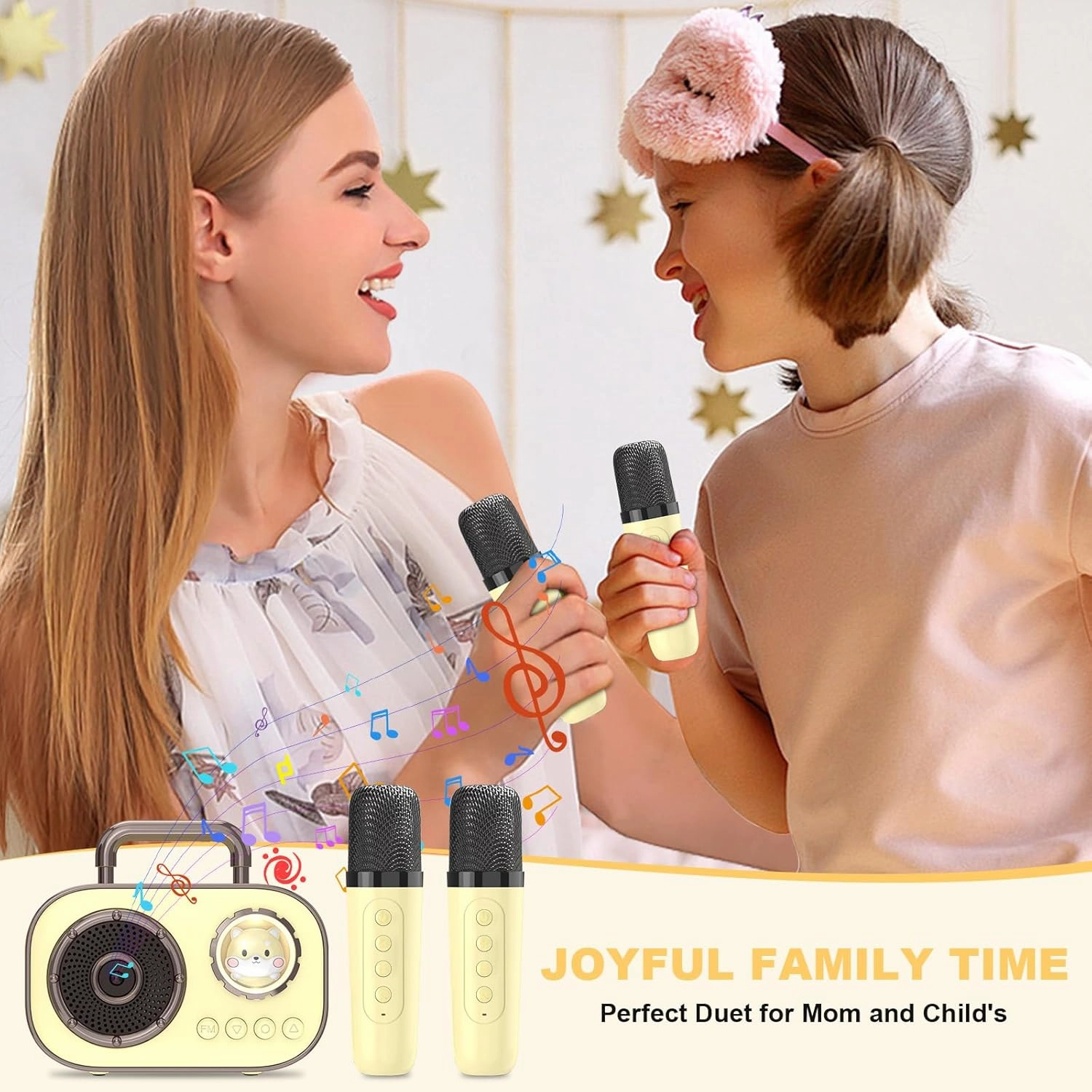 Mini Karaoke Machine for Kids Adults, Fun Portable Bluetooth Speaker with 2 Wireless Microphones, Stereo Sound Enhanced, Rich Bass, Cute Music Toys for Girls and Boys Ages 3-12 to Sing Loudly