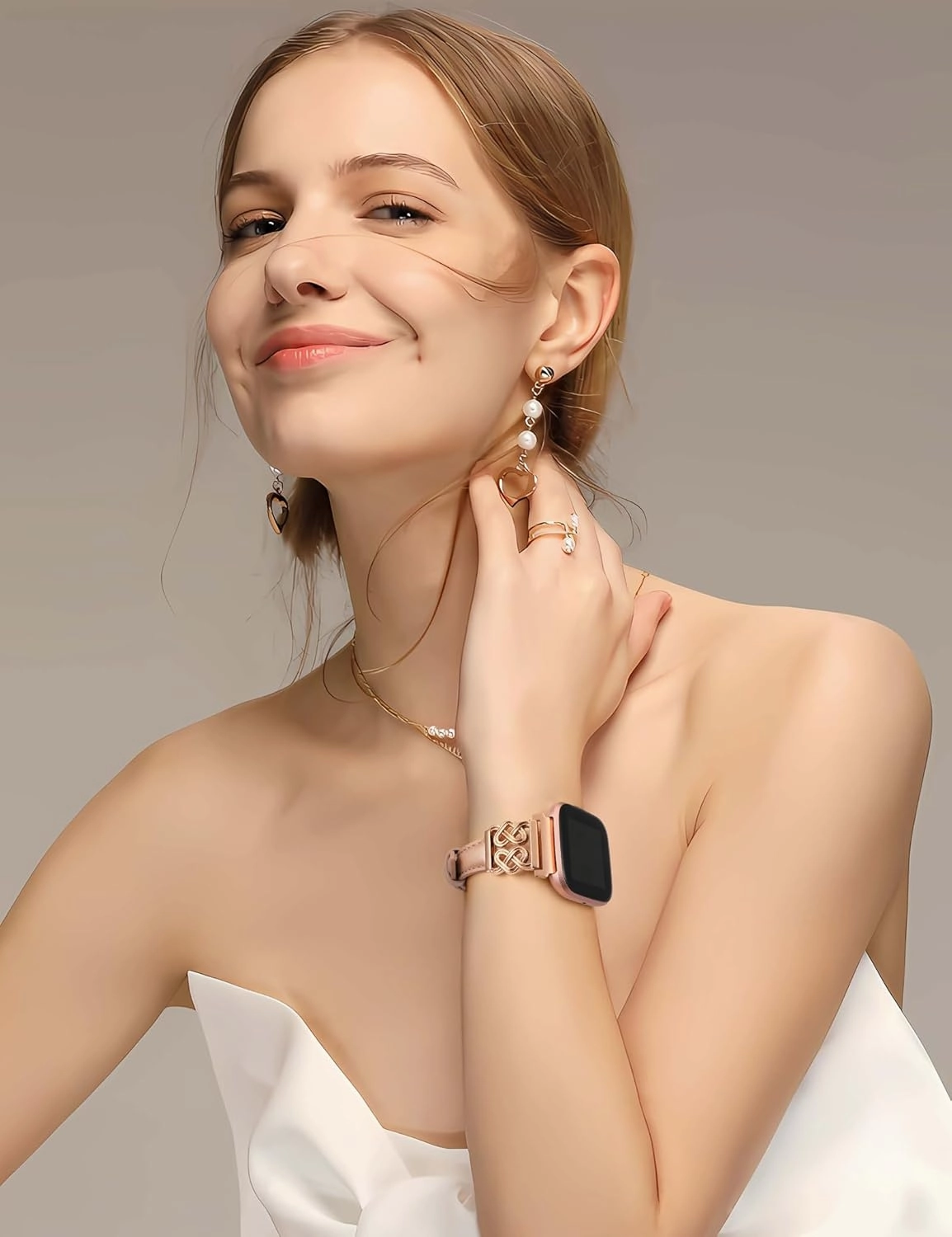 Minyee Leather Band Compatible with Fitbit Versa 2/Fitbit Versa Bands - Women's Dressy Slim Premium Leather Strap with Designer Celtic Heart Knot Buckle