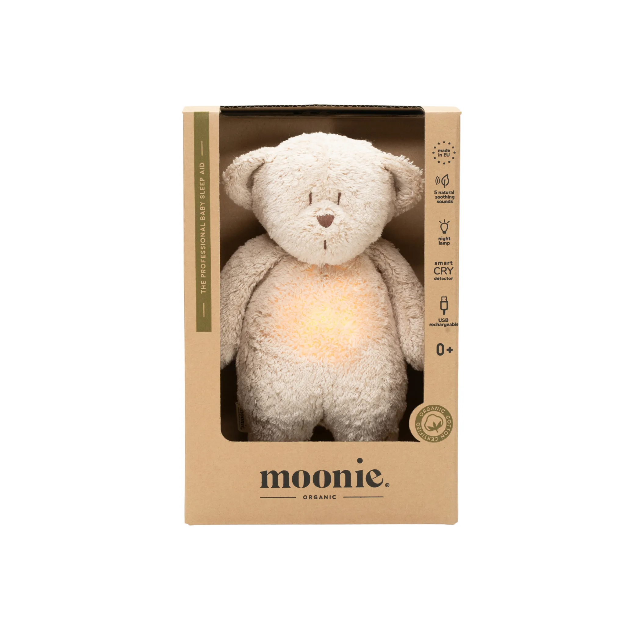 MOONIE ORGANIC HUMMING BEAR WITH NIGHT LIGHT | SAND
