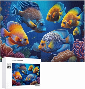 Multi Colored Fish Swimming in a Vibrant Coral Reef 500 Piece Jigsaw Puzzle for Adults, Home Decor Birthday Party Gift Family Game Toy as Wall Art Decor Poster