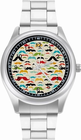 Mustache in Vintage Style Casual Wrist Watches for Men Classic Business Dress Watch Big Face for Work Gym