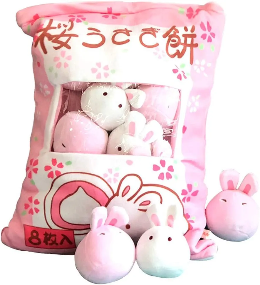 Nenalayo Cute Throw Pillow Stuffed Animal Toys Removable Fluffy Bunnies Creative Gifts for Teens Girls Kids