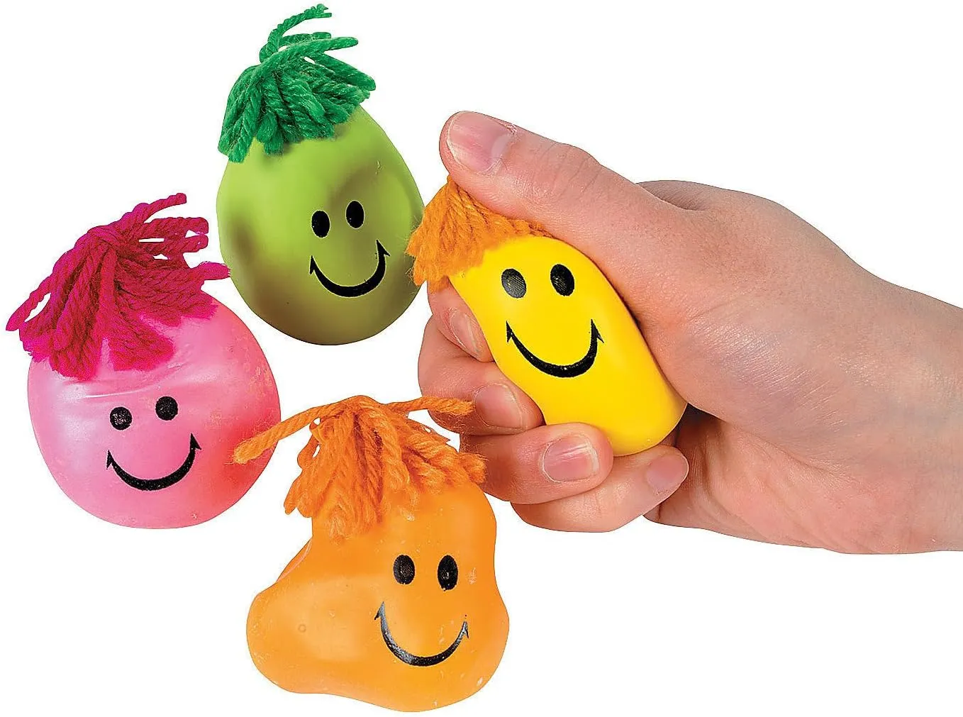 Neon Smile Face Stress Toys with Hair - Party Favor Toys - 24 Pieces