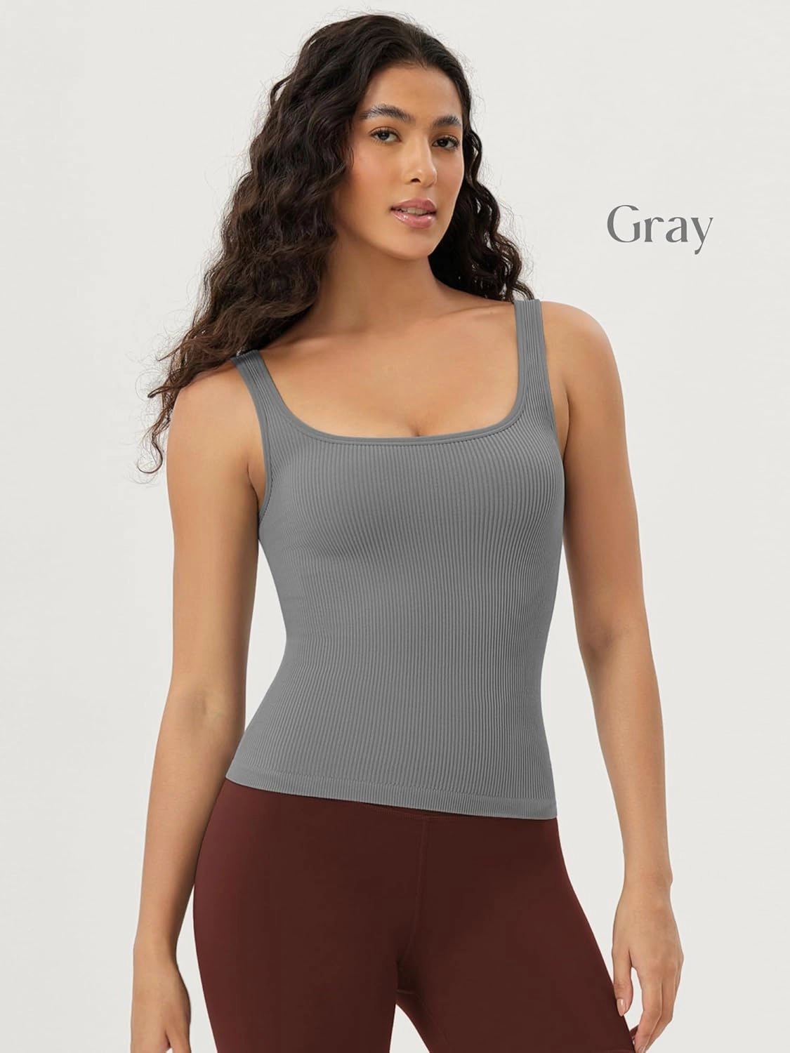ODODOS 3-Pack Seamless Square Neck Crop Tank for Women Ribbed Knit Soft Low Back Cropped Tops