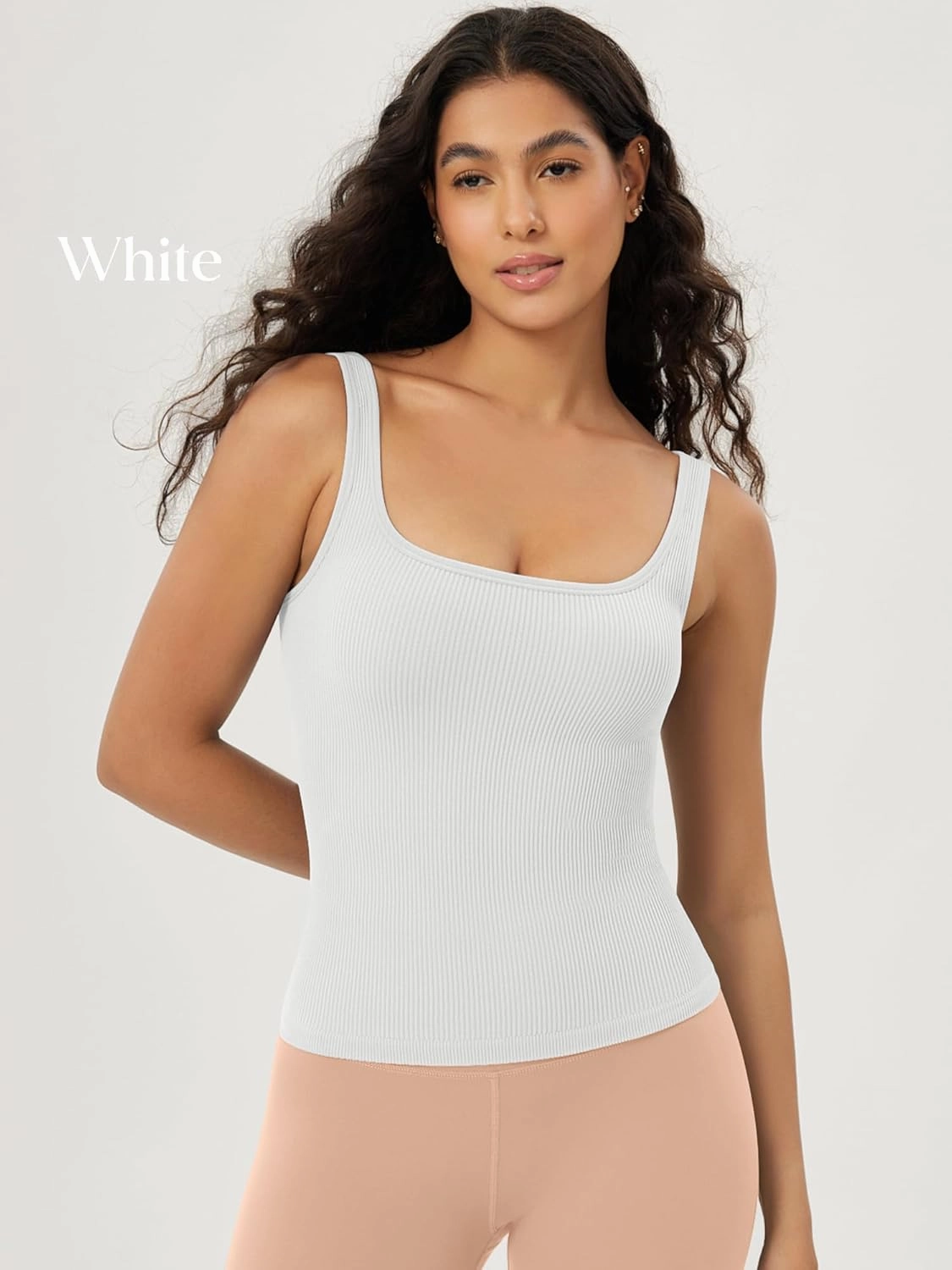 ODODOS 3-Pack Seamless Square Neck Crop Tank for Women Ribbed Knit Soft Low Back Cropped Tops