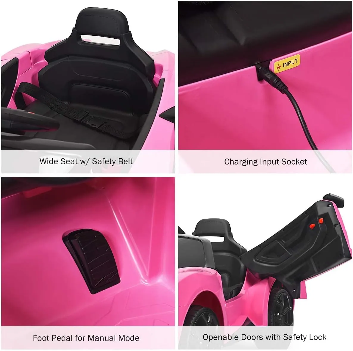 OLAKIDS 12V Kids Ride on Car, Battery Powered Electric Toy with Parental Remote Control, Spring Suspension, 4 Wheels Toddler Vehicle with Music, Horn, 3 Speeds, LED Lights, USB, TF (Pink)