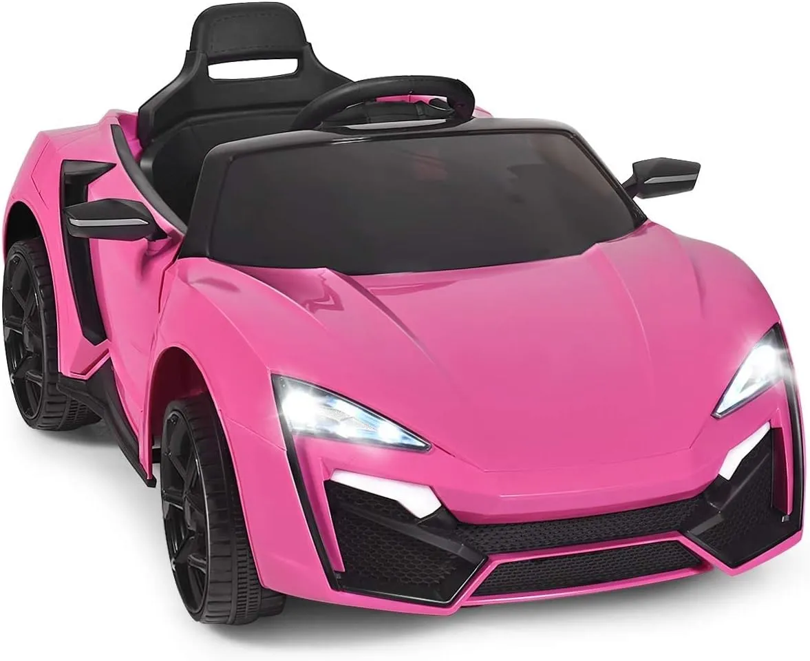 OLAKIDS 12V Kids Ride on Car, Battery Powered Electric Toy with Parental Remote Control, Spring Suspension, 4 Wheels Toddler Vehicle with Music, Horn, 3 Speeds, LED Lights, USB, TF (Pink)