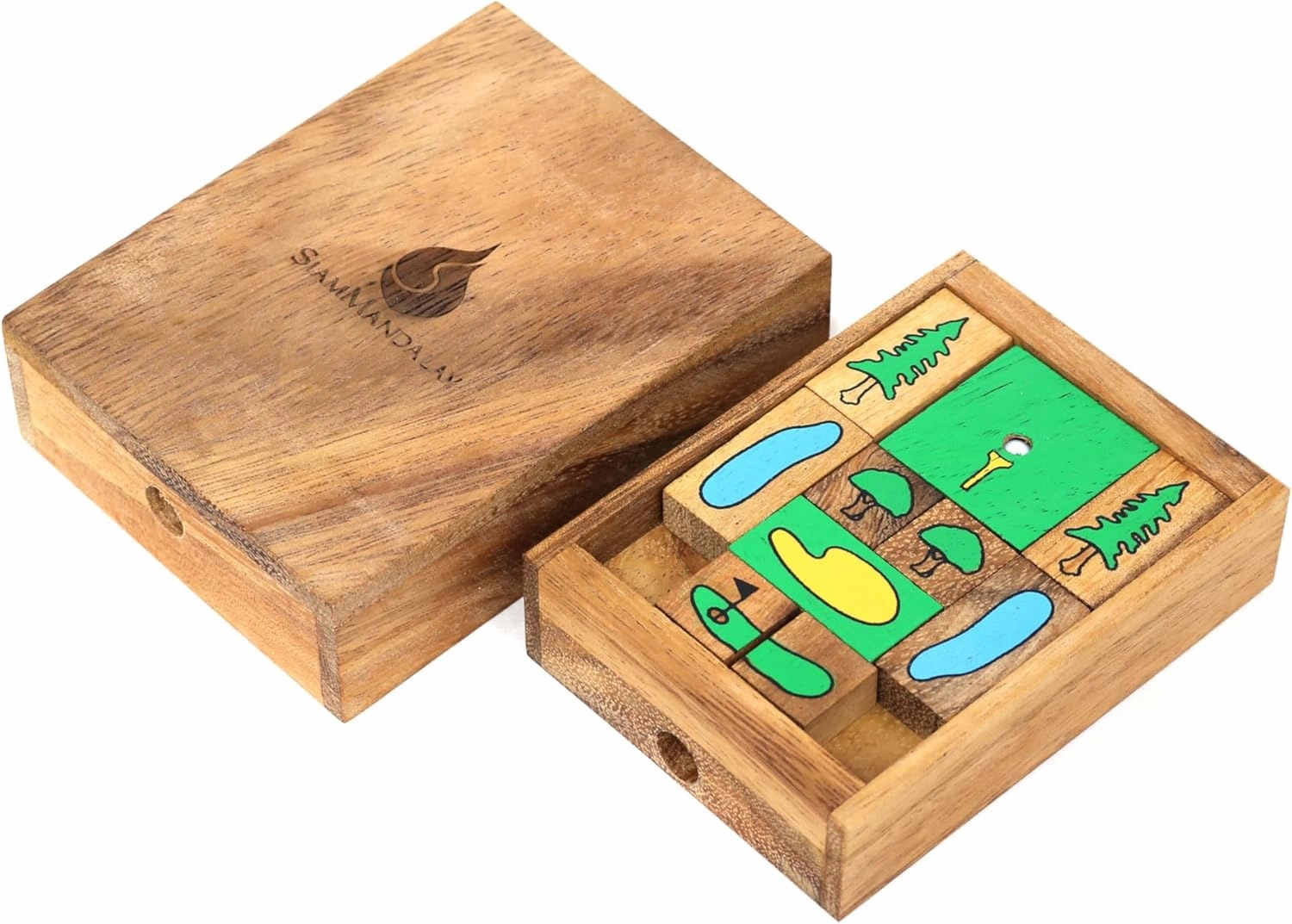 On The Greens: Sliding Block Klotski Brain Teaser Wooden Puzzle Gift Idea for Golfers - Sliding Puzzle from SiamMandalay with SM Gift Box(Pictured)