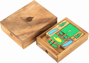 On The Greens: Sliding Block Klotski Brain Teaser Wooden Puzzle Gift Idea for Golfers - Sliding Puzzle from SiamMandalay with SM Gift Box(Pictured)