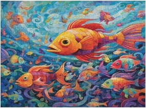 Painting of a Group of Fish Swimming in Blue Ocean 1000 Piece Jigsaw Puzzle for Adults, Home Decor Birthday Party Gift Family Game Toy as Wall Art Decor Poster