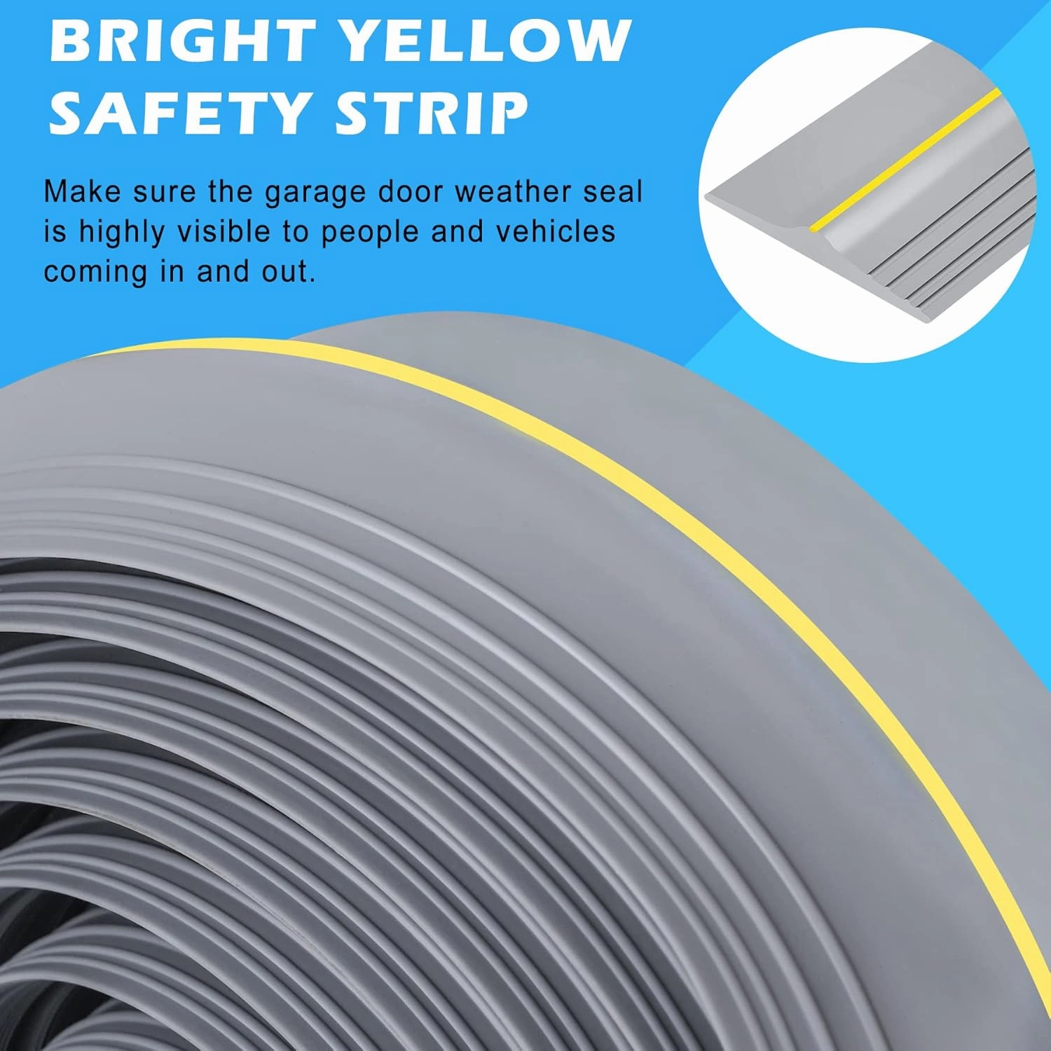 Papillon Garage Door Bottom Seal Strip, Weatherproof EPDM Rubber Threshold, Fits All Standard Doors, Easy for DIY Homeowners, No Adhesive (10Ft, Grey)