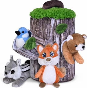 Plush Treehouse with 4 Animals – Stuffed Forest Animal Toys for Babies, Toddlers & Children – Squirrel, Bear, Bird, and Skunk