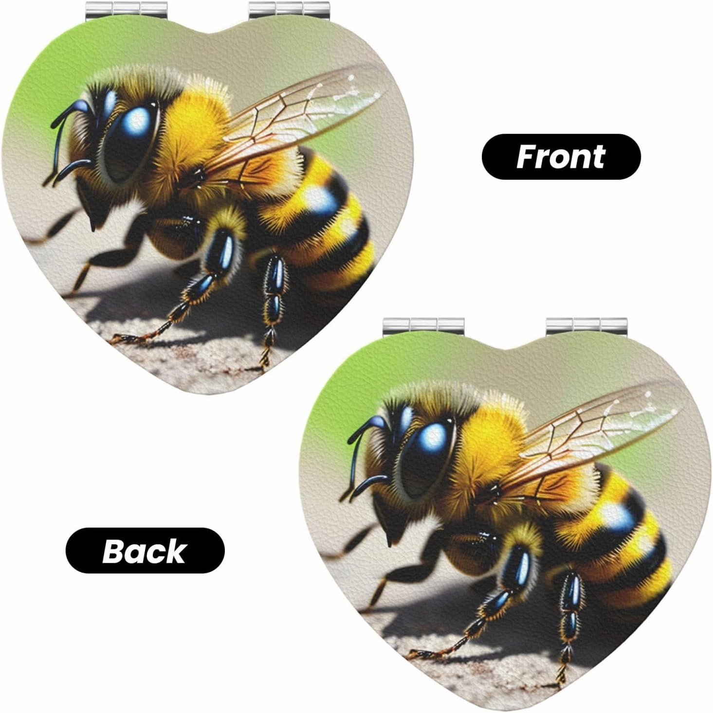 Portable Pocket Makeup Mirror Cute Little bee Travel Cosmetic Mirror Heart Shape Print Magnifying Compact Mirror for Eyelash