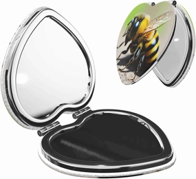 Portable Pocket Makeup Mirror Cute Little bee Travel Cosmetic Mirror Heart Shape Print Magnifying Compact Mirror for Eyelash