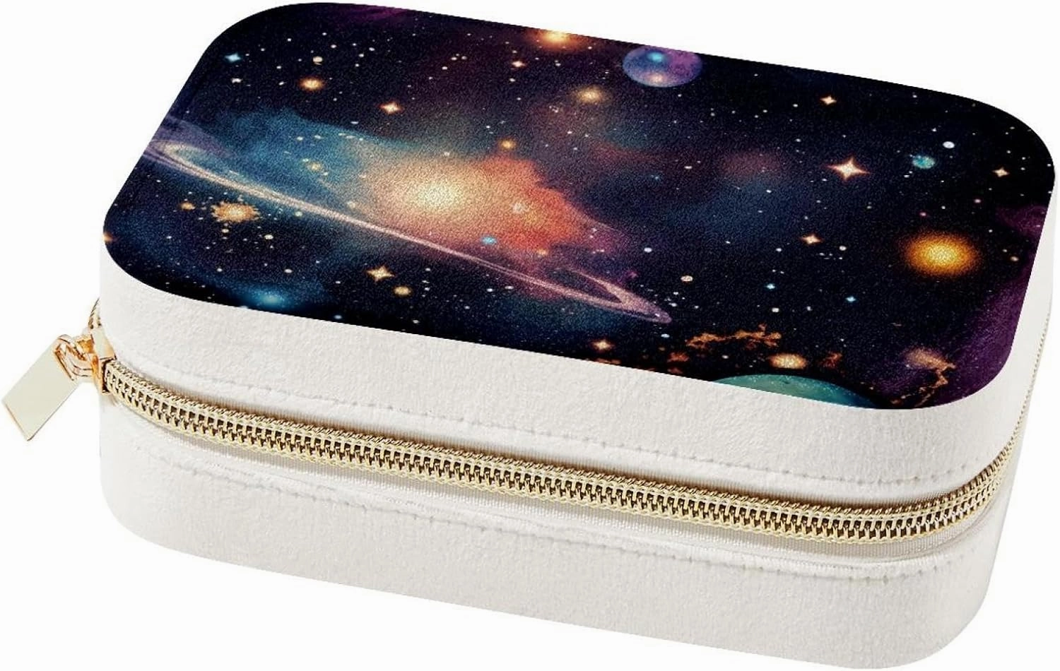 Portable Travel Mini Jewelry Box Velvet Jewellery Ring Organizer Case Space Stars Universe Cosmic
