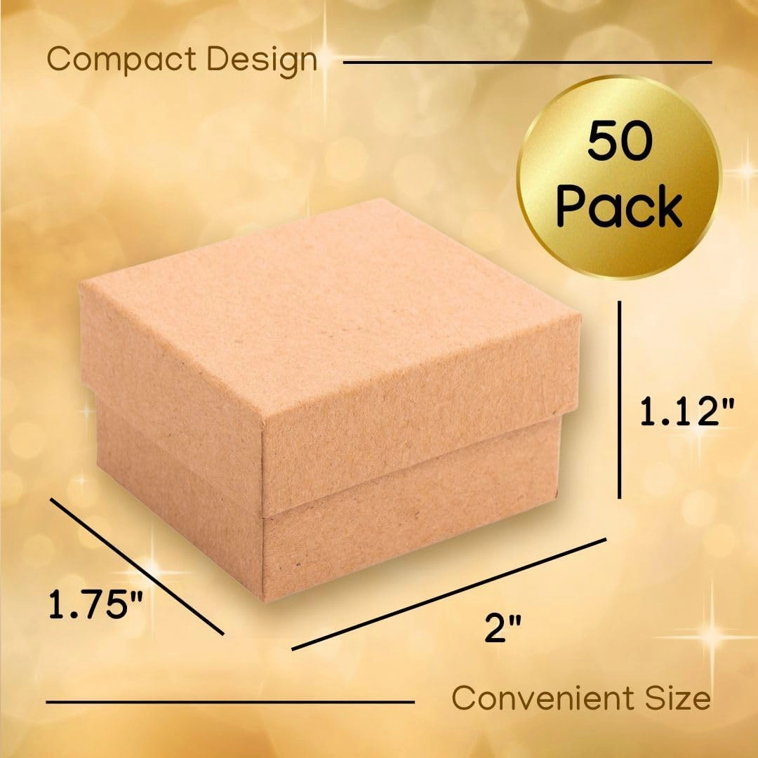 Prestige & Fancy Brown Jewelry Gift Boxes 50 pack, 2x1.75x1.12 Cardboard Gift Boxes with Flocked Foam Ring and earring Slot, Small Jewelry Boxes for Gifts, Christmas,and jewelry shops,
