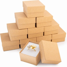 Prestige & Fancy Brown Jewelry Gift Boxes 50 pack, 2x1.75x1.12 Cardboard Gift Boxes with Flocked Foam Ring and earring Slot, Small Jewelry Boxes for Gifts, Christmas,and jewelry shops,