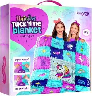 Pretty Me Unicorn Tuck N' Tie Fleece Blanket Kit - DIY Crafts for Girls Ages 6  Year Old - Best Arts & Craft Girl Gifts Ideas - No Sew Blanket Making Kit - Kids Gift Toys Kits
