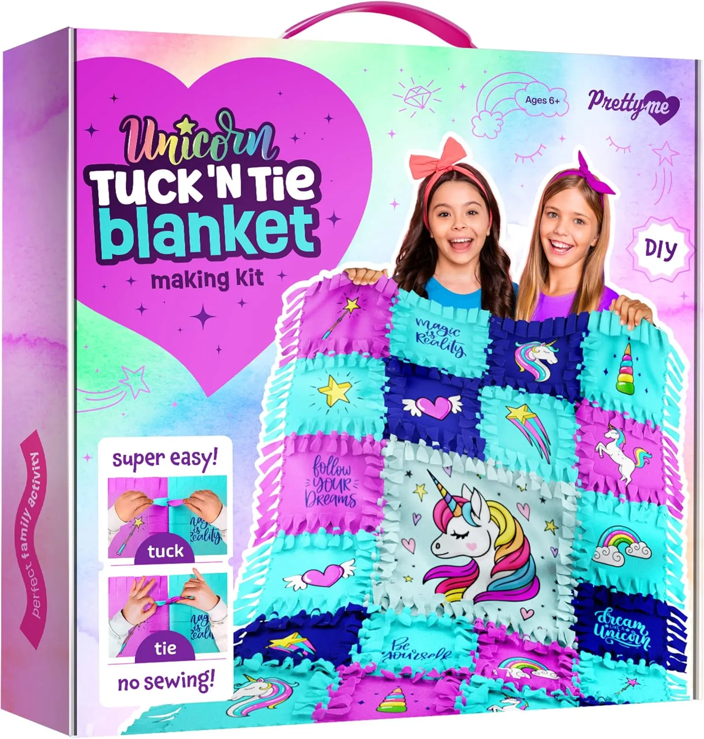 Pretty Me Unicorn Tuck N' Tie Fleece Blanket Kit - DIY Crafts for Girls Ages 6  Year Old - Best Arts & Craft Girl Gifts Ideas - No Sew Blanket Making Kit - Kids Gift Toys Kits