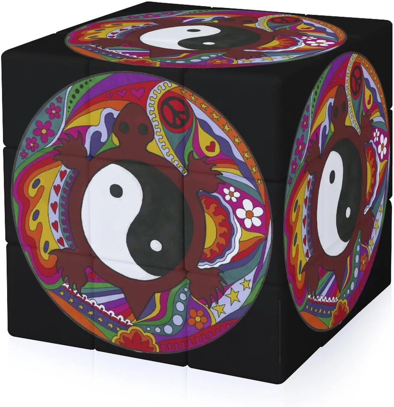 Psychedelic Turtle Yin and Yang Adults 3x3x3 Color-Matching Smooth Fully Printed Cube Gift