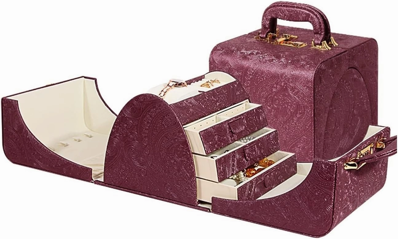 PU Leather Mini Portable Jewelry Box with Password Lock, Multi-Layer Organizer for Rings, Necklaces, Earrings, Watches – Stylish Storage Case