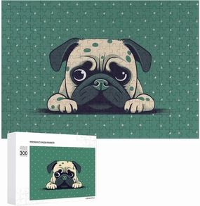 Pug Green Polka Dot Puzzles 300 Pieces Personalized Jigsaw Puzzles Pug Green Polka Dot Photo Puzzle Challenging Picture Puzzle for Adults Personaliz Jigsaw with Storage Bag (15.7" X 11")